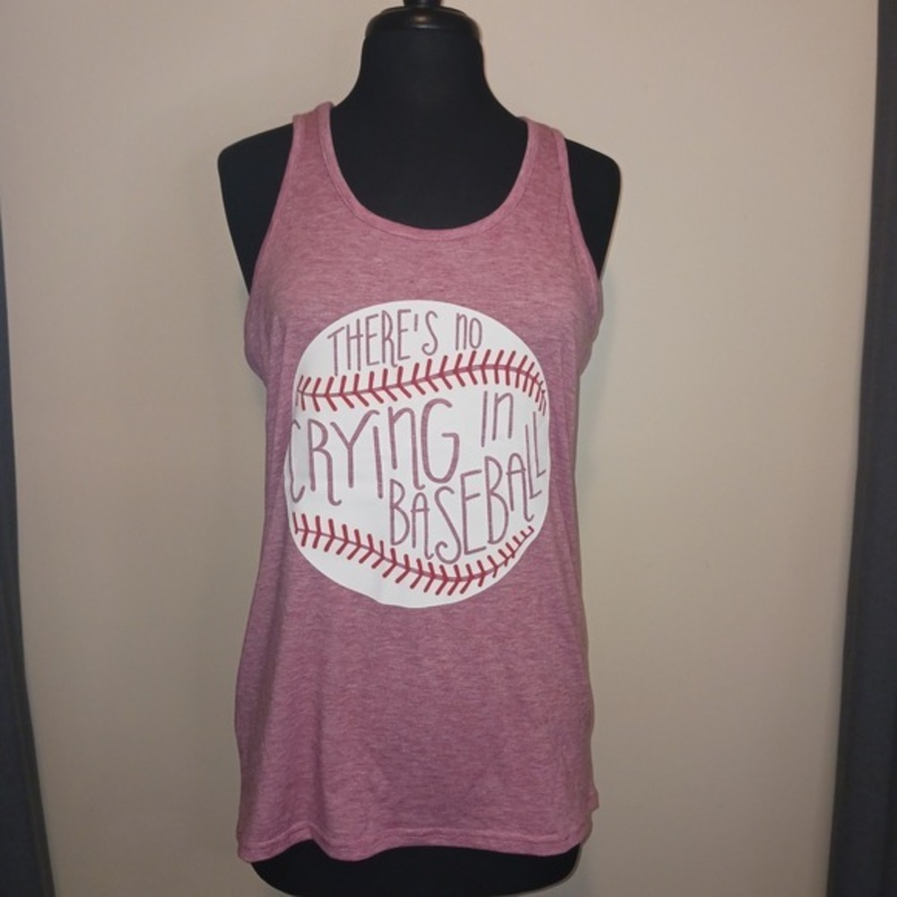 Theres No Crying In Baseball Mom Pink Heathered loose fit Tank Top‎ Size M